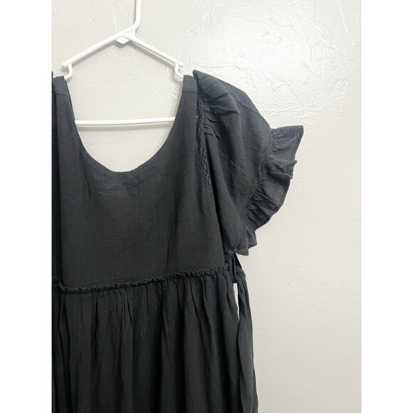 Free People La Vie Maxi Dress Tie Side Ruffle Cotton Romantic Black XS Oversized - Picture 5 of 11